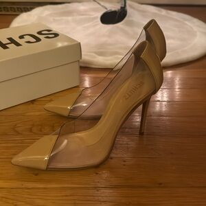 Schutz Cendi nude patent and clear. Worn once. 4 inches